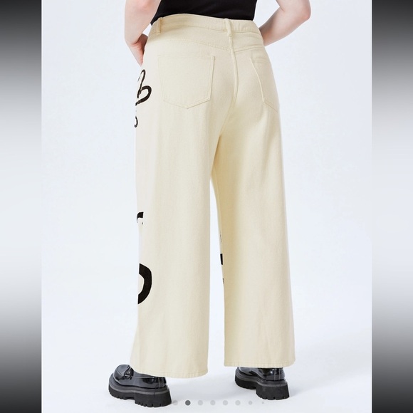 NWT | Cider | Artistic Wide-Leg Jeans with Black Floral Abstract Design - Picture 5 of 6